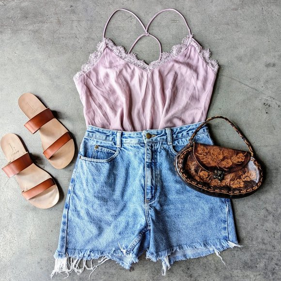 Mustard Seed Tops - Mustard Seed Lavender Purple Satin Lace V-Neck Cami Tank small